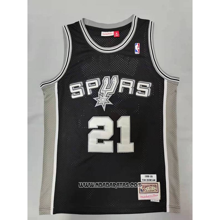Camiseta San Antonio Spurs Tim Duncan #21 Mitchell & Ness 1998-99 Negro2
